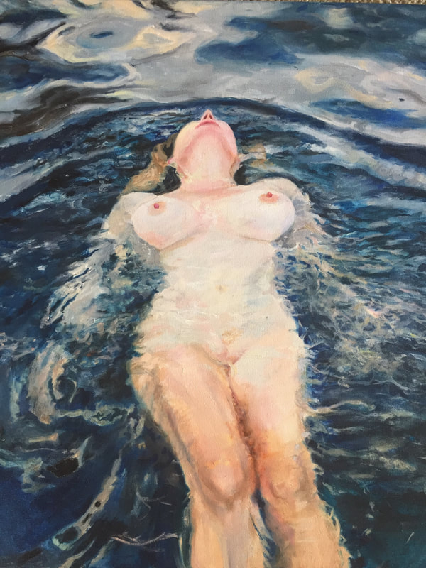 nude woman with pale skin in the ocea
