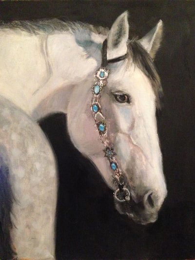 White Horse with jewelry with black background oil on canvas