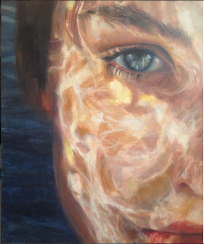 painting of a girl's face with reflections