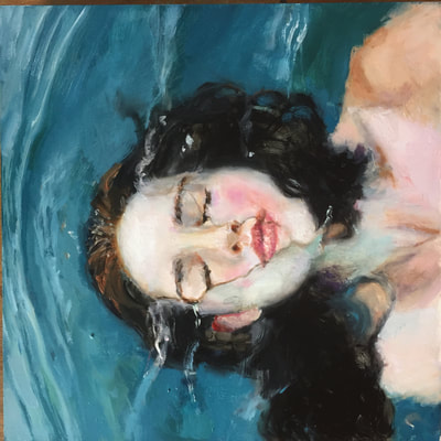 painting of girl about to go underwater
